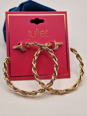 NWT Juliet Gold Tone Braided Twist Large Hoop Earrings